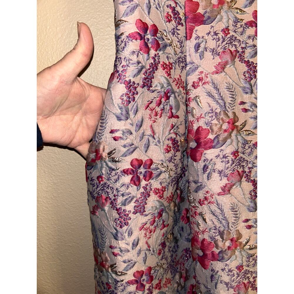 Aidan Mattox Floral Jacquard Dress 2 Pink Lilac Metallic Fit Flare Pockets Prom - Picture 8 of 13